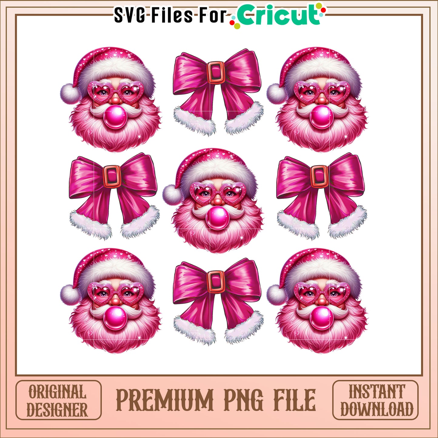Pink Santa PNG Bubblegum, Bow, Christmas