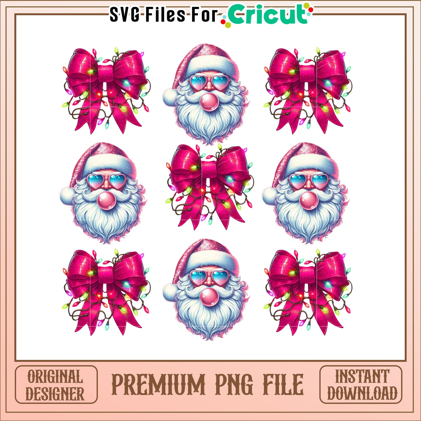 Pink Santa PNG Christmas Bow & Lights