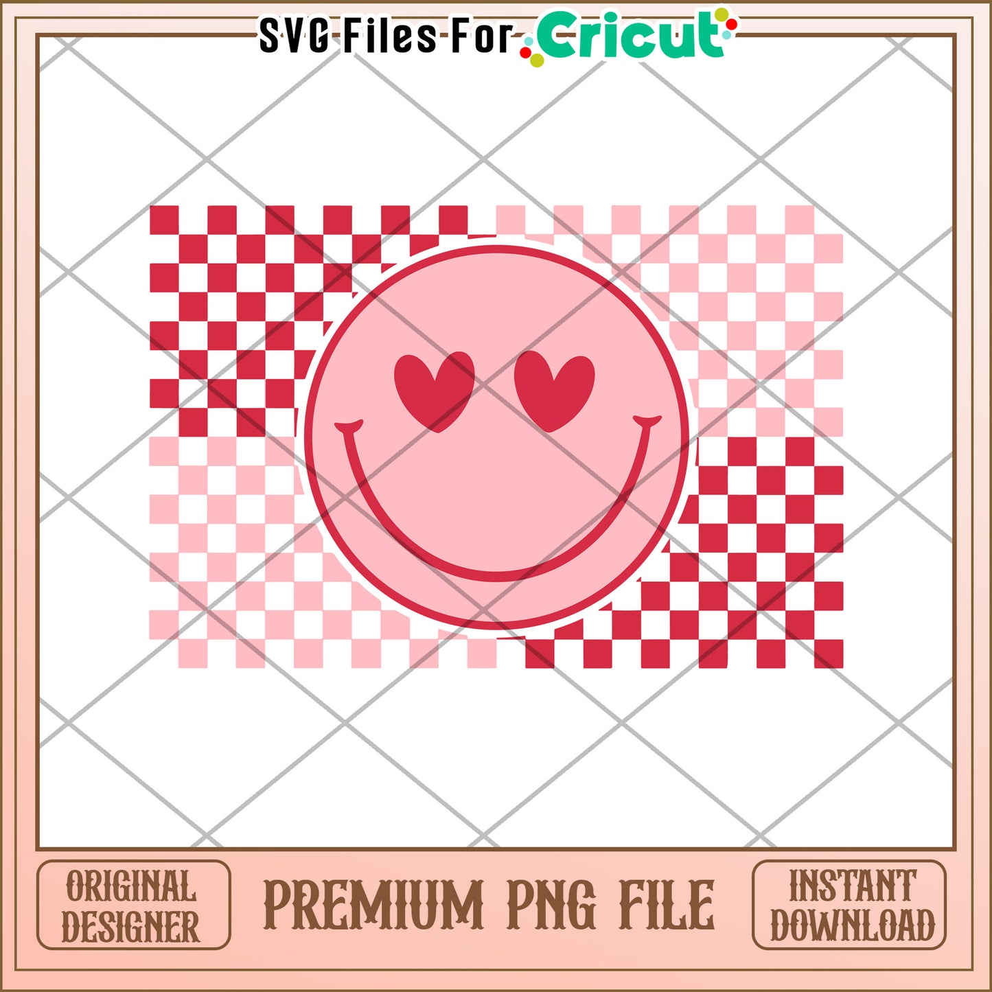 Pink Smiley Face PNG Checkered Design
