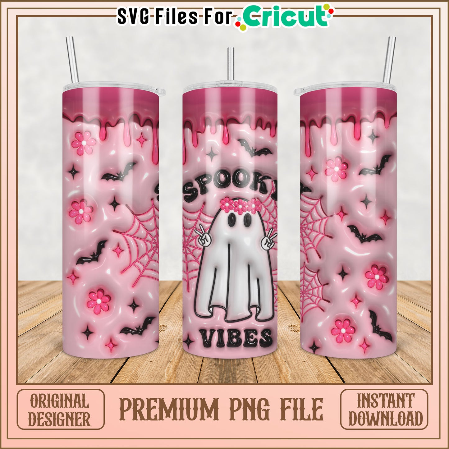 Pink Spooky Ghost Tumbler PNG