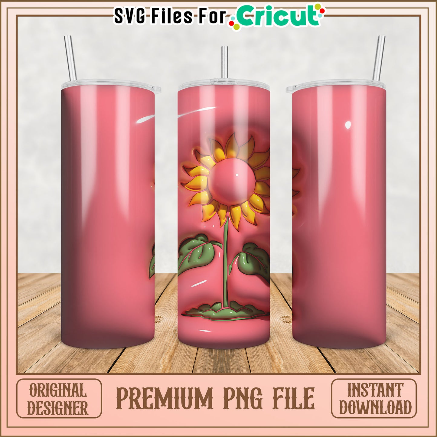 Pink Sunflower Tumbler PNG Design