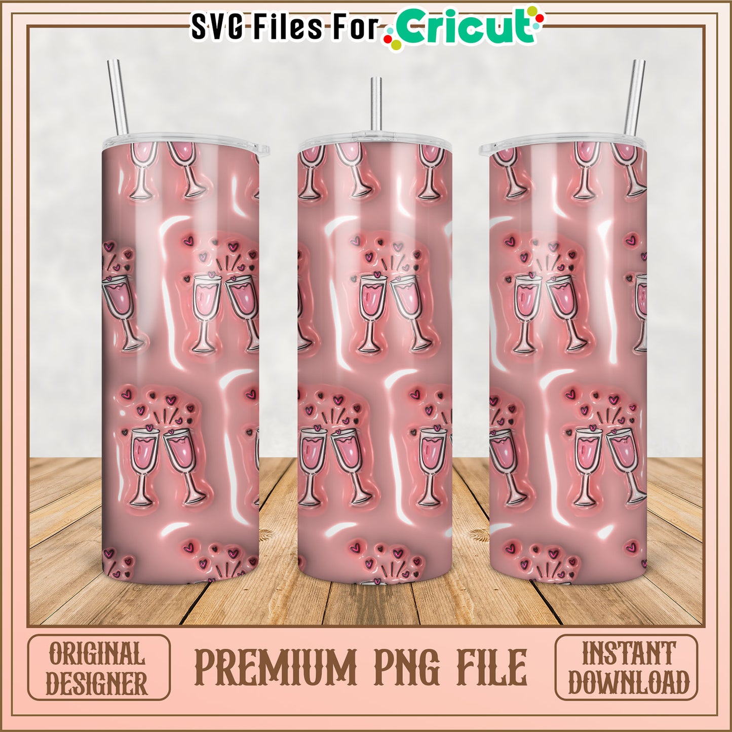 Pink Wine Tumbler PNG Design