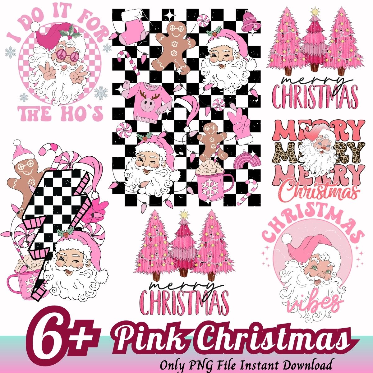 Pink Christmas Santa PNG, Pink Santa png bundle