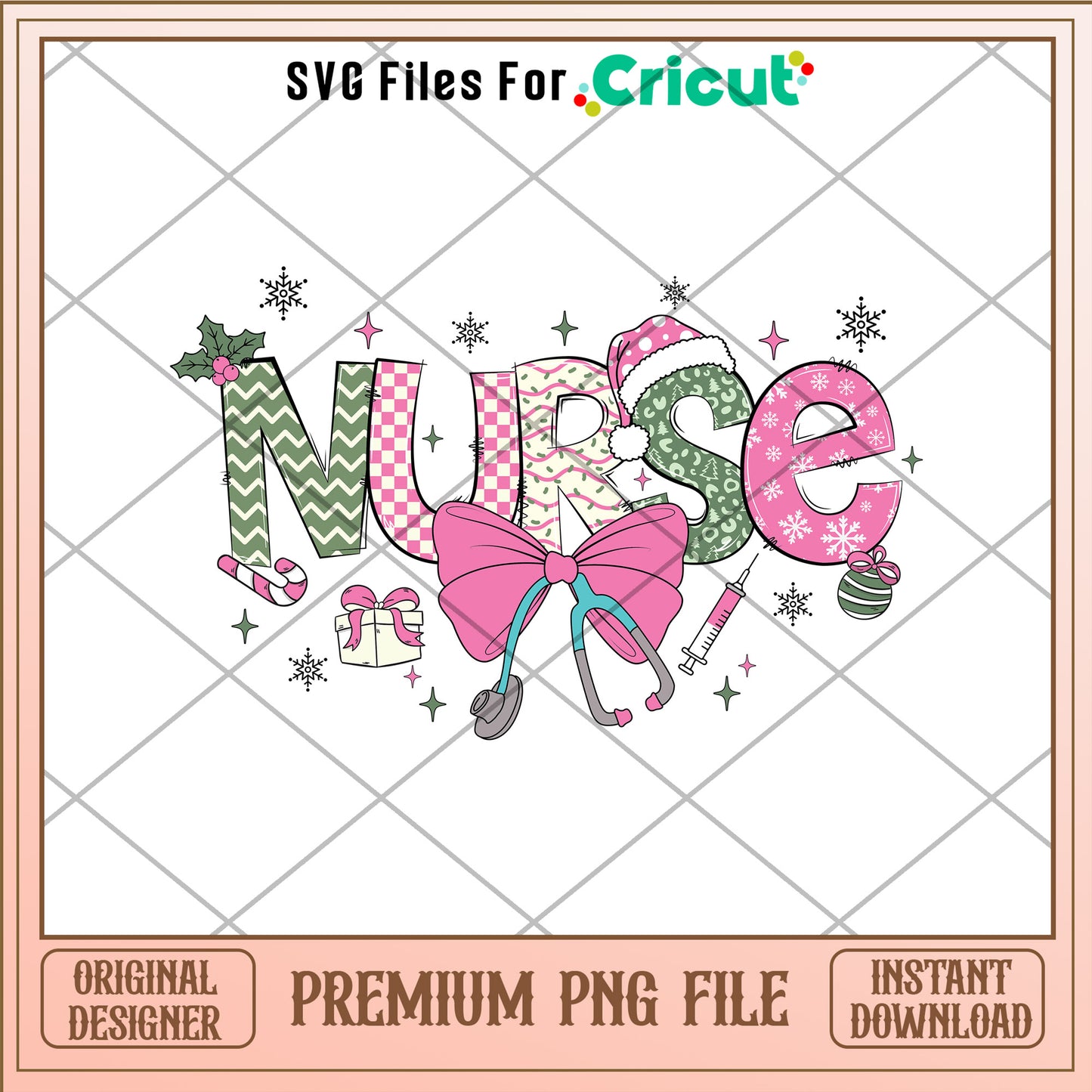 Pink christmas nurse png, christmas bow png, merry christmas png