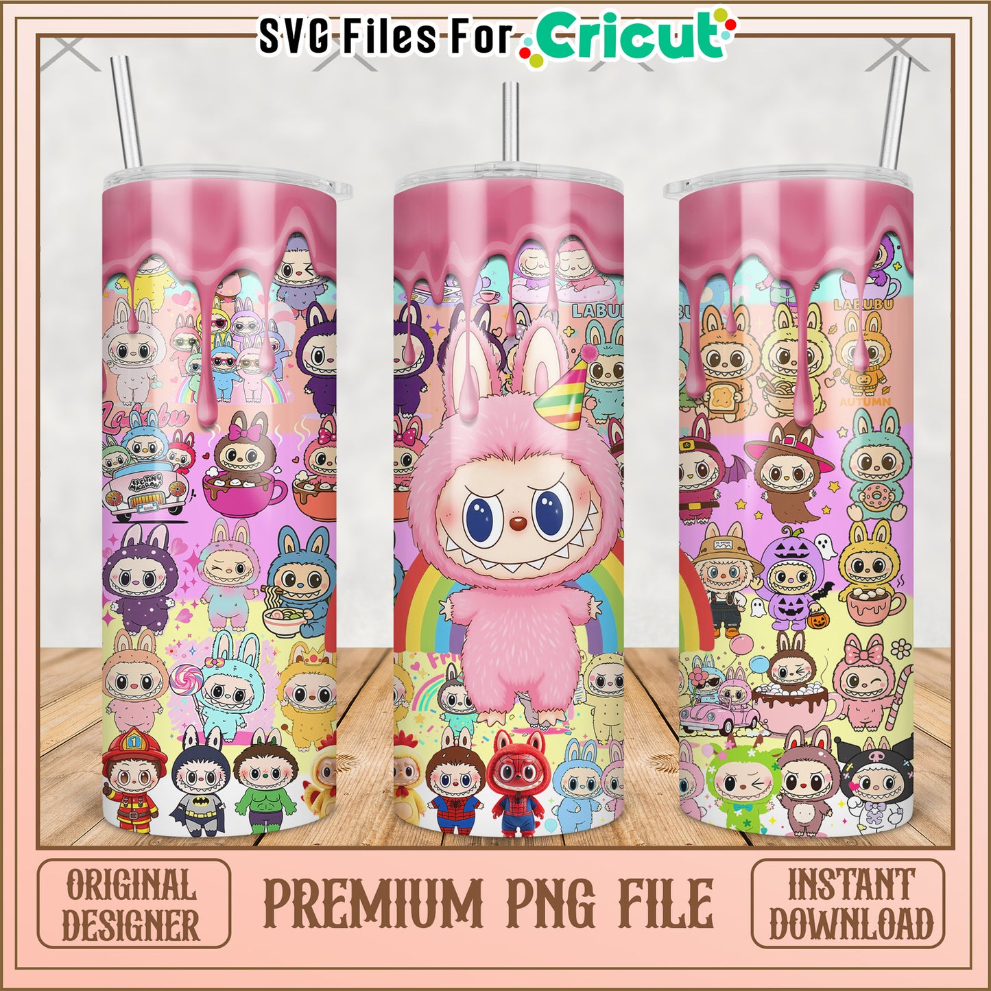 Pink labubu character tumbler png, cute labubu png, labubu popmart png
