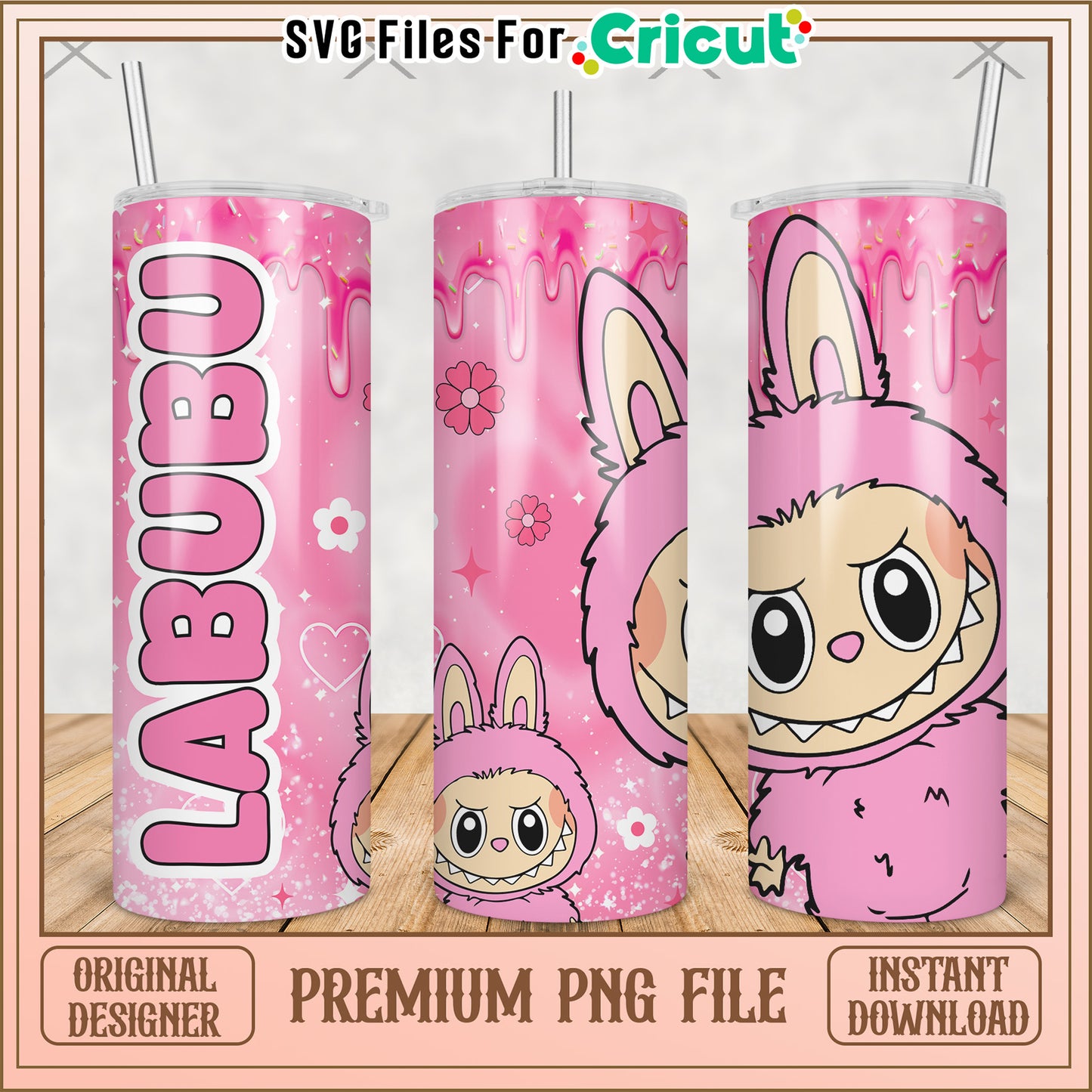 Pink labubu tumbler png, cute labubu png, labubu popmart png
