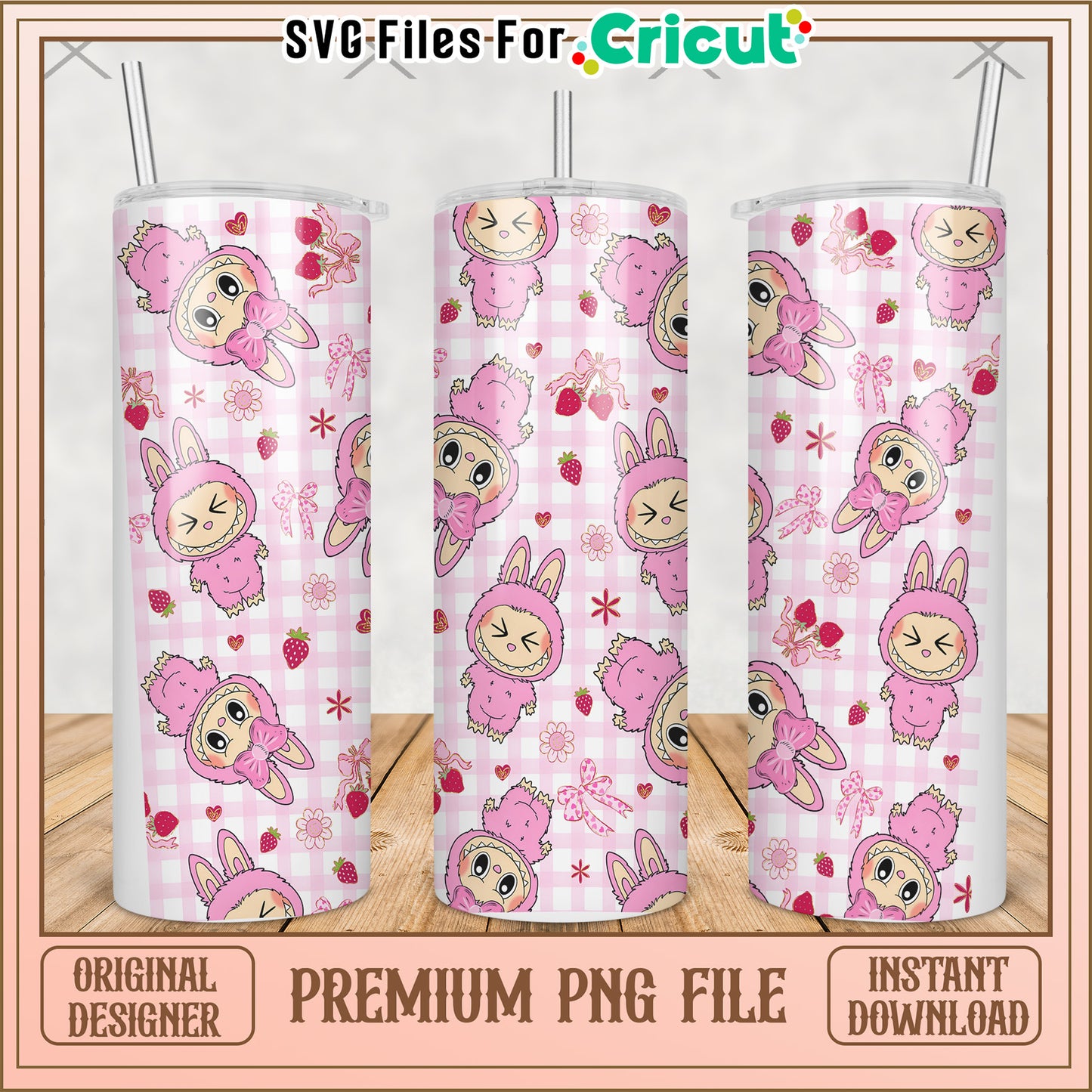 Pink tumbler png, labubu macaron png, the monsters labubu png