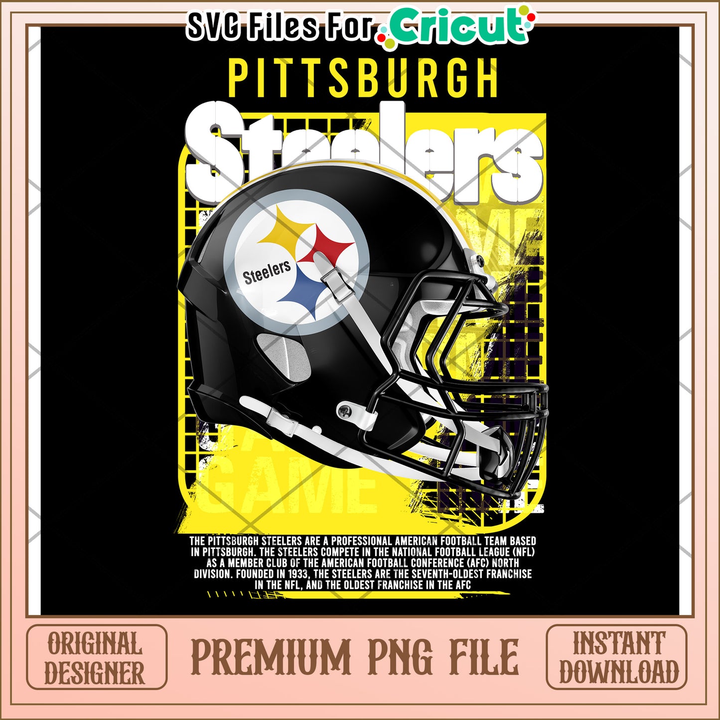 Pittsburgh Steelers Helmet Design, Premium PNG Instant Download