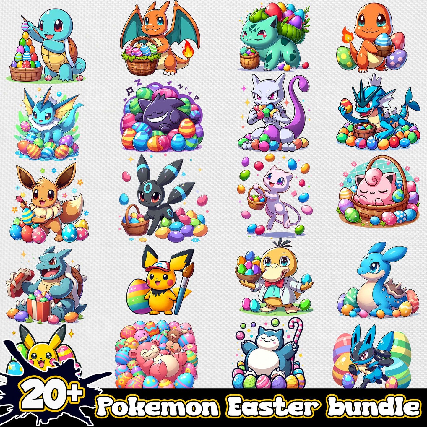 Pokemon easter eggs bundle png, easter pokemon png, easter day png