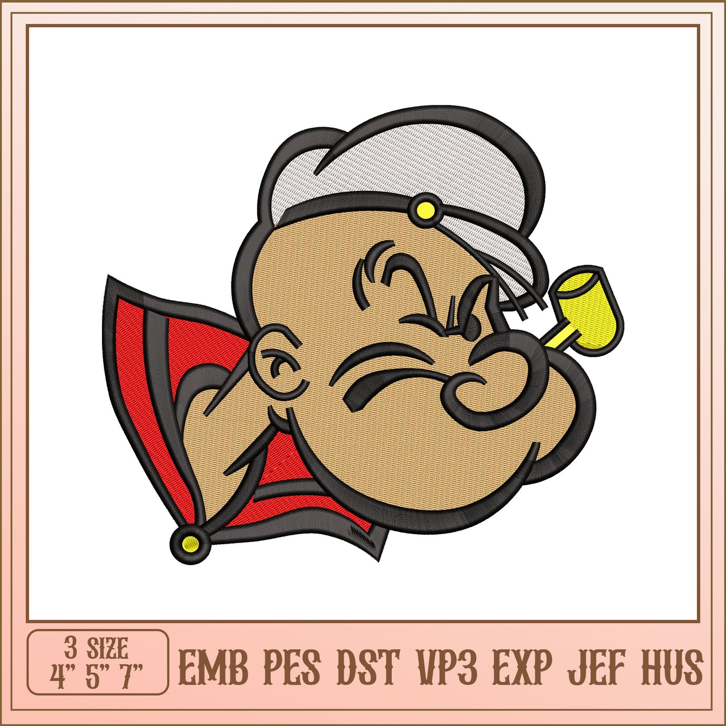 Popeye Embroidery Design 3 Sizes