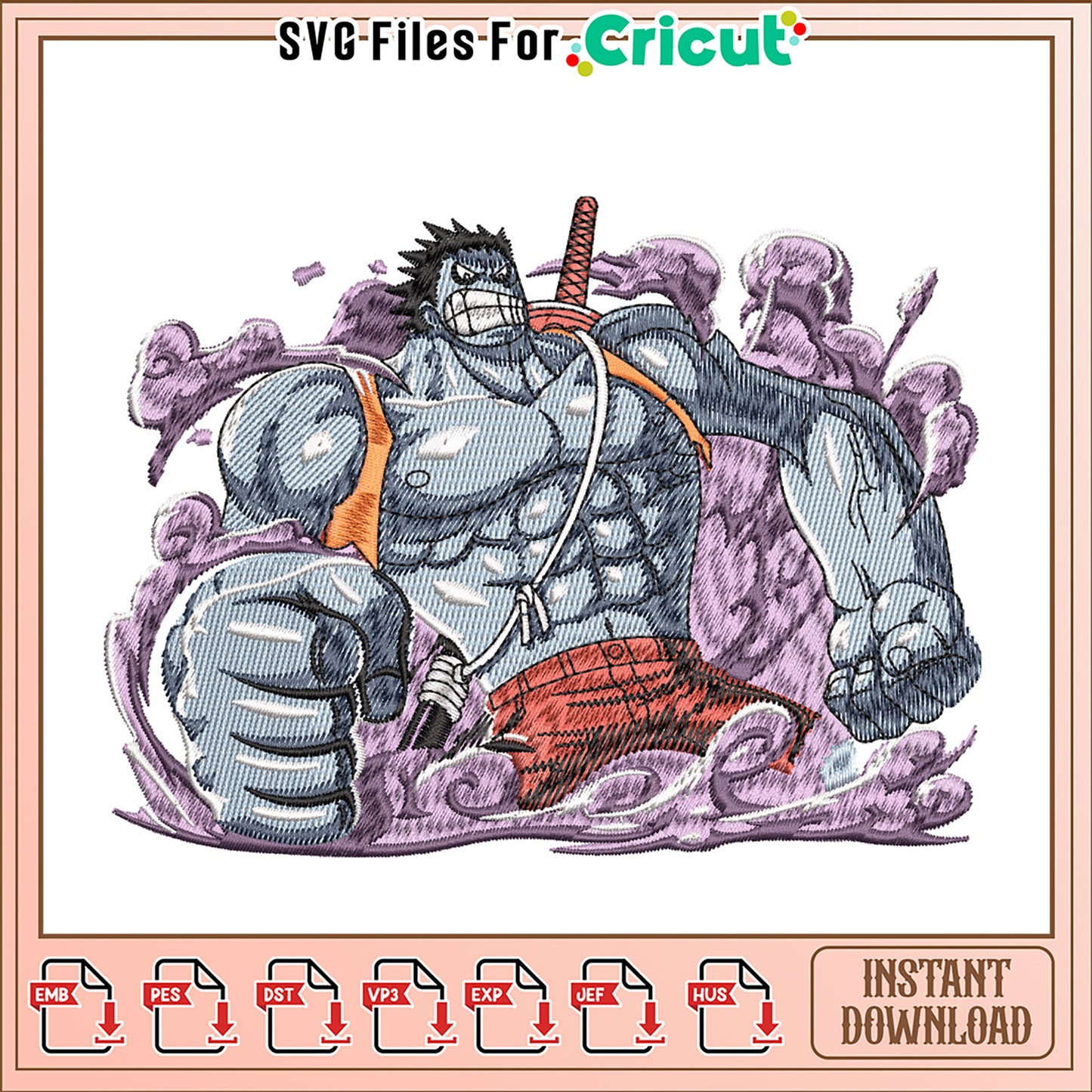 Powerful Muscle Man Embroidery Design Instant Download