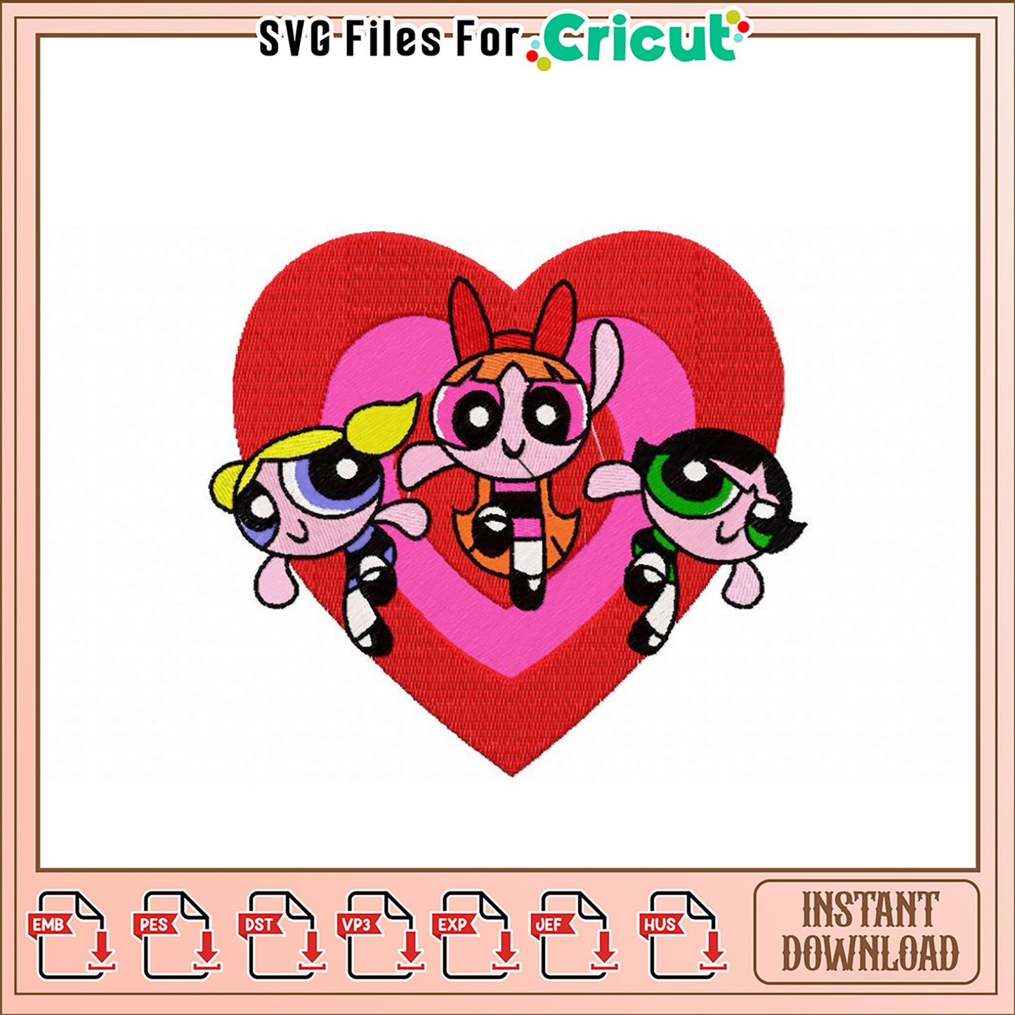 Powerpuff Girls Heart Embroidery Design