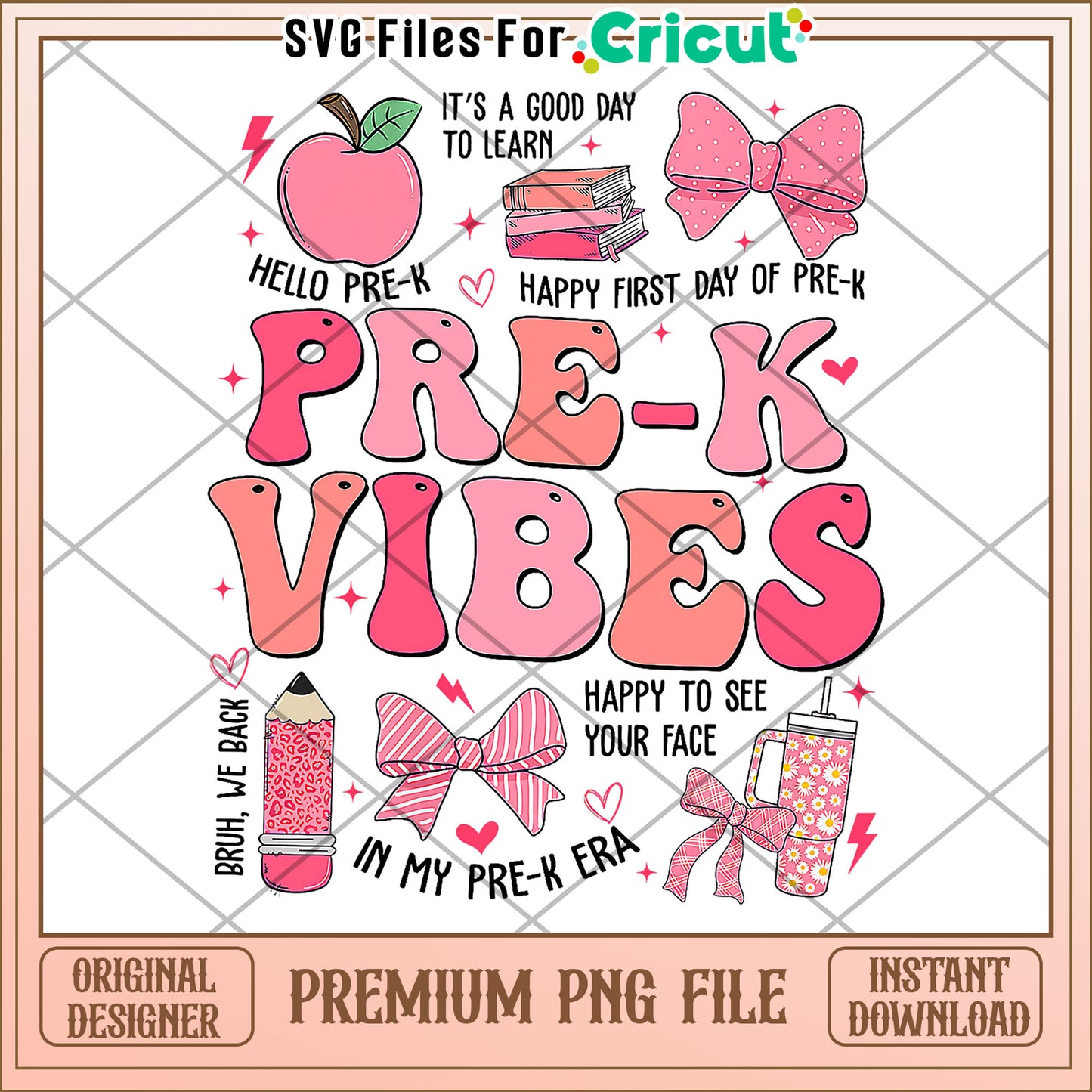 Pre k vibes design png, back to school supplies png, cartoon design png