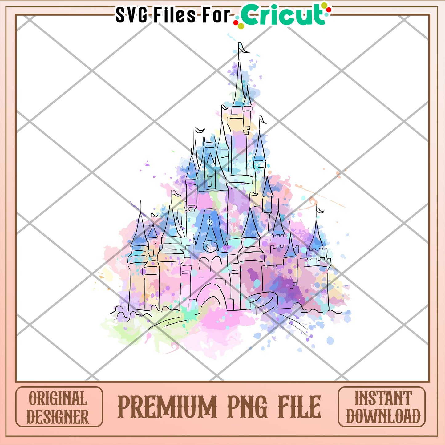 Premium Disney Castle Watercolor PNG for Cricut Projects