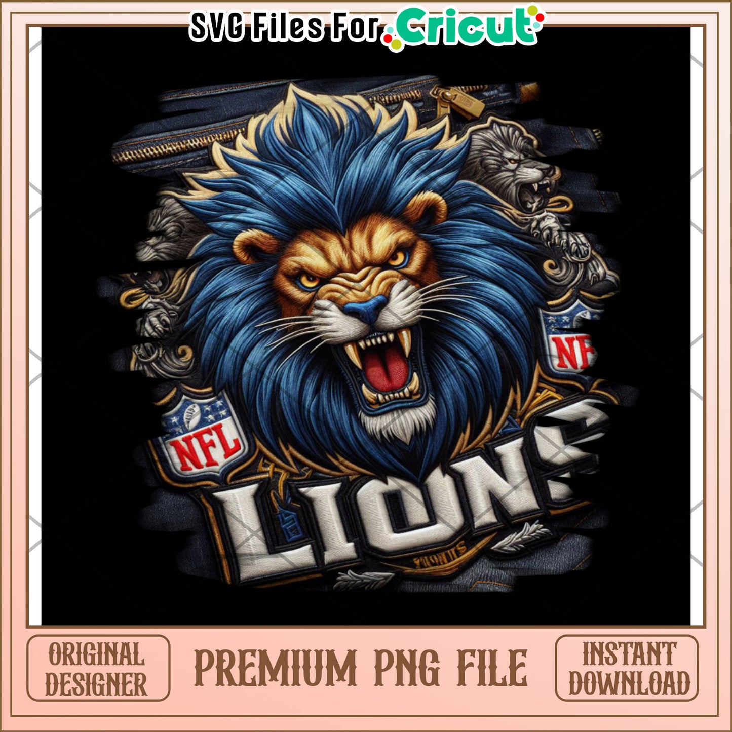 Premium Lion PNG File for NFL Fans, Instant Download Design Source