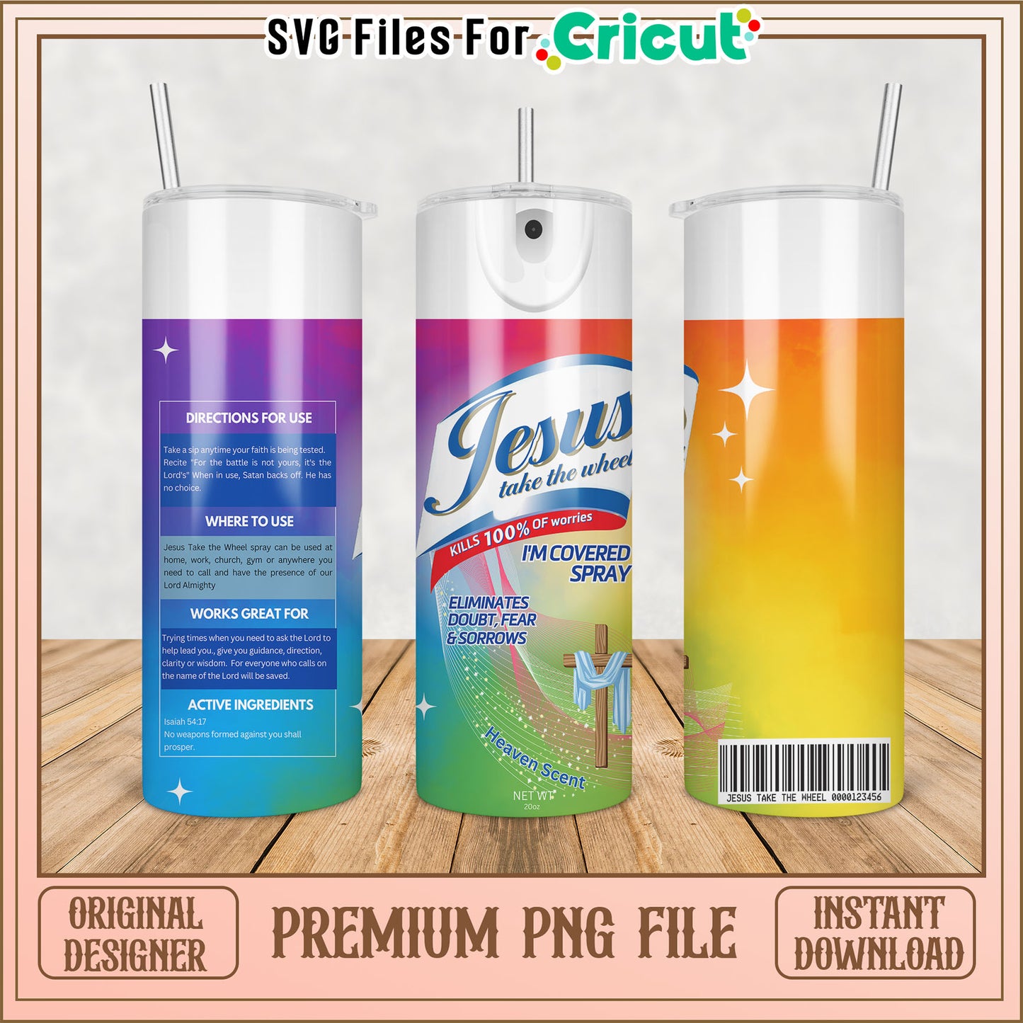 Premium PNG Tumbler Design Jesus Take the Wheel Spray File