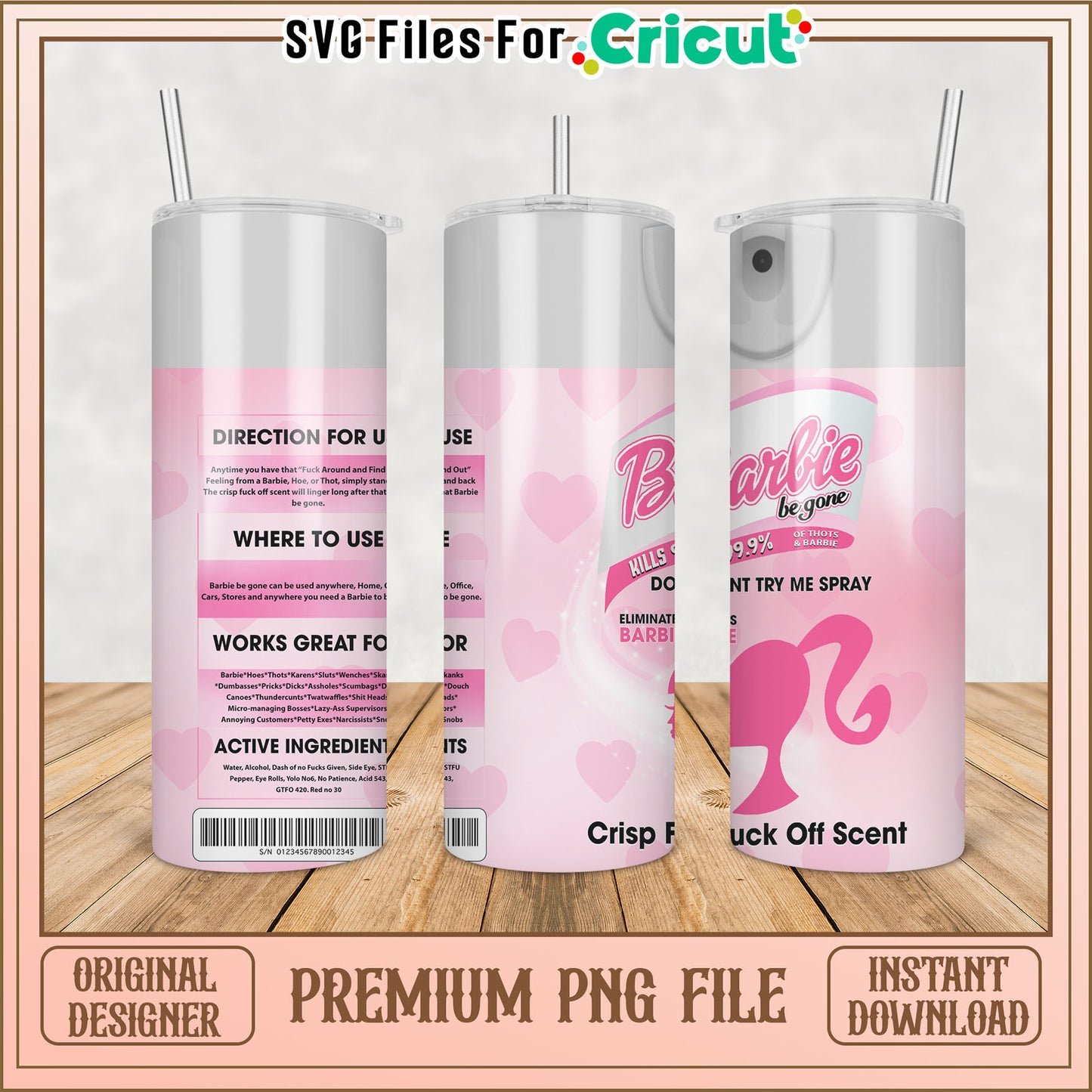 Premium PNG Tumbler Design for Cricut with Barbie Theme Download