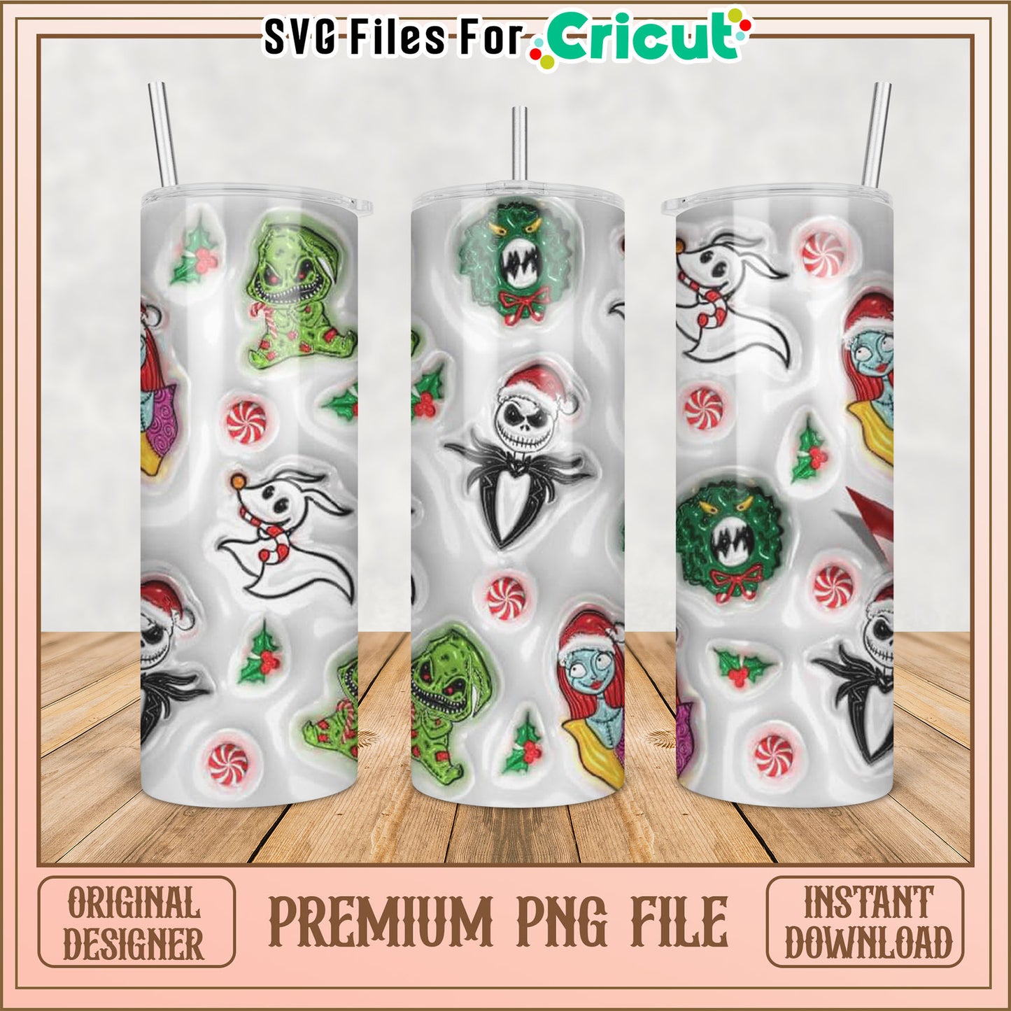 Premium PNG Tumbler Design with Festive Holiday Characters 2023