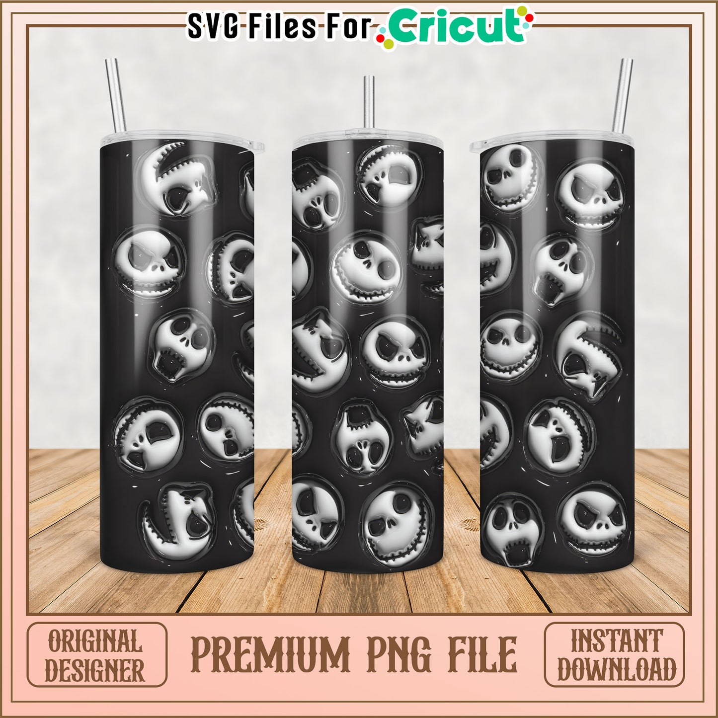 Premium Skull Tumbler PNG File for Cricut Instant Download Design