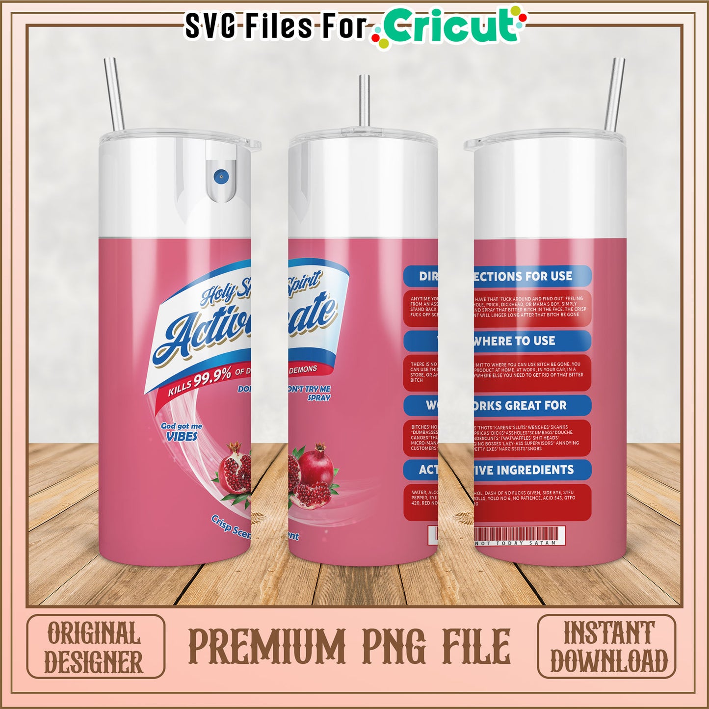 Premium Tumbler PNG File for Cricut Instant Download Design