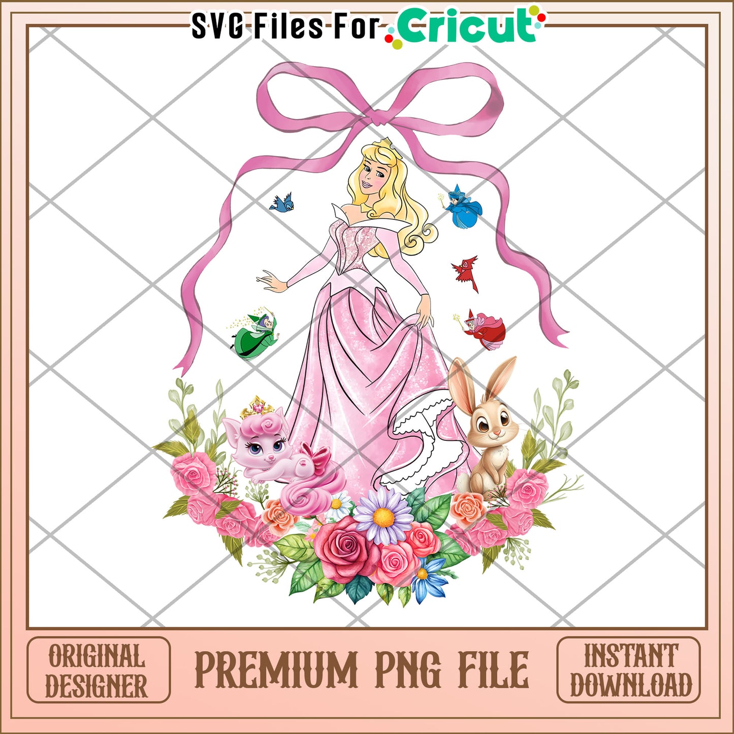 Princess Aurora PNG Floral Fairytale Sublimation