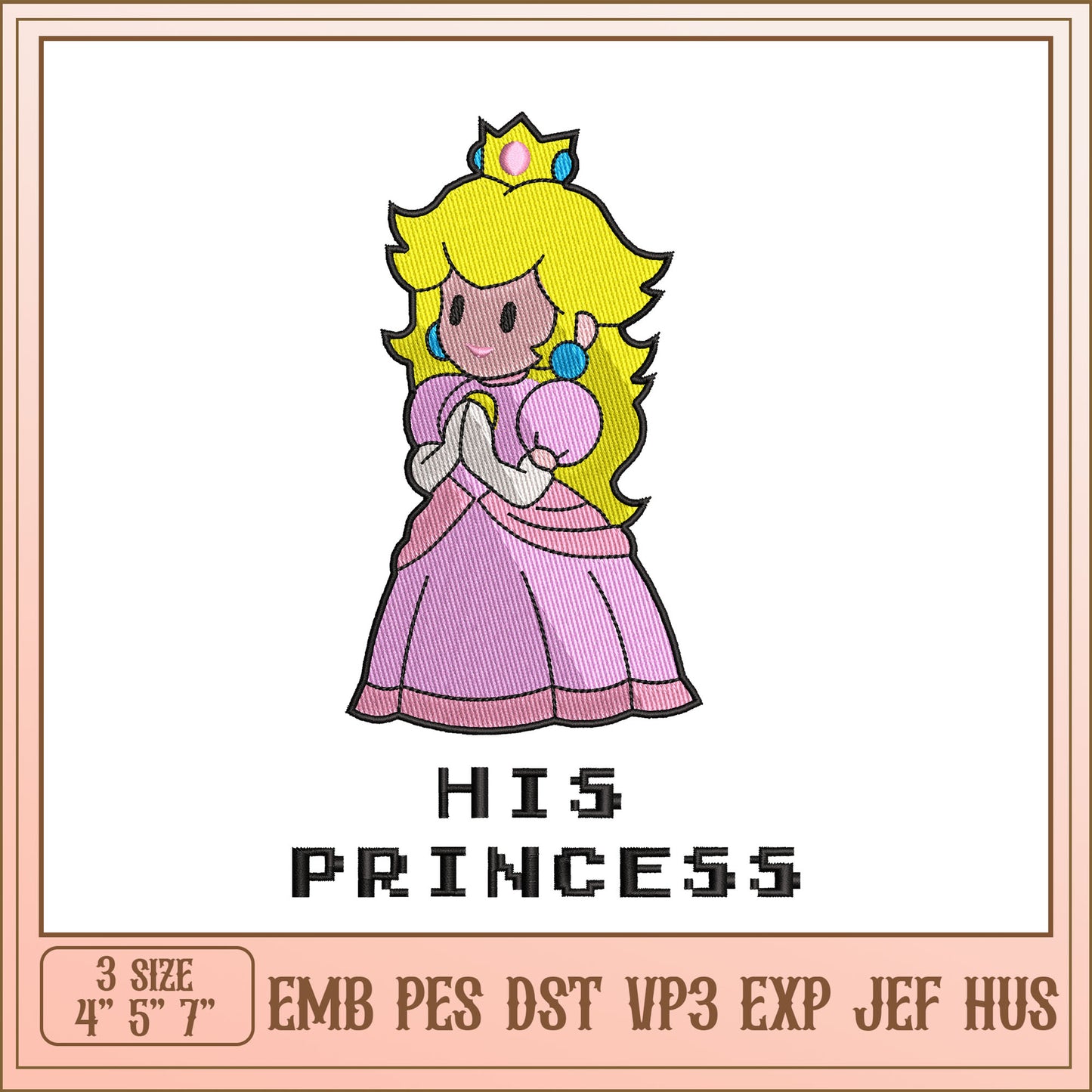 Princess Peach Embroidery Design