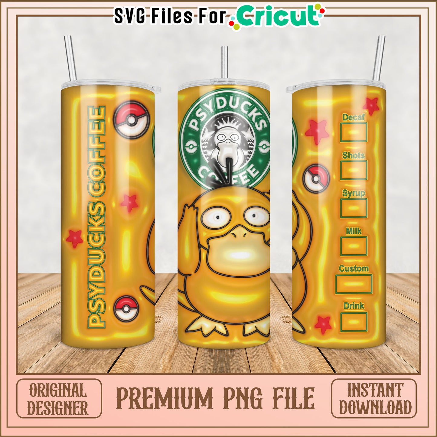 Psyduck Coffee Tumbler Design PNG Instant Download for Cricut Users