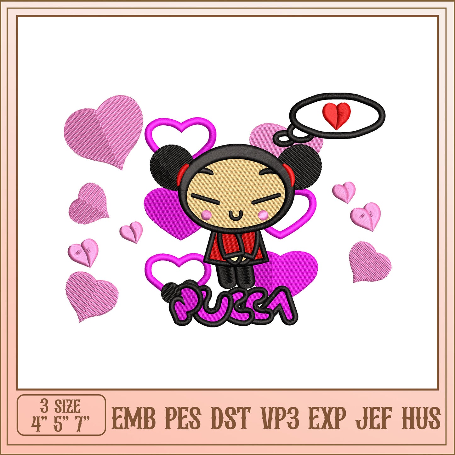 Pucca Embroidery Design 3 Sizes EMB PES DST