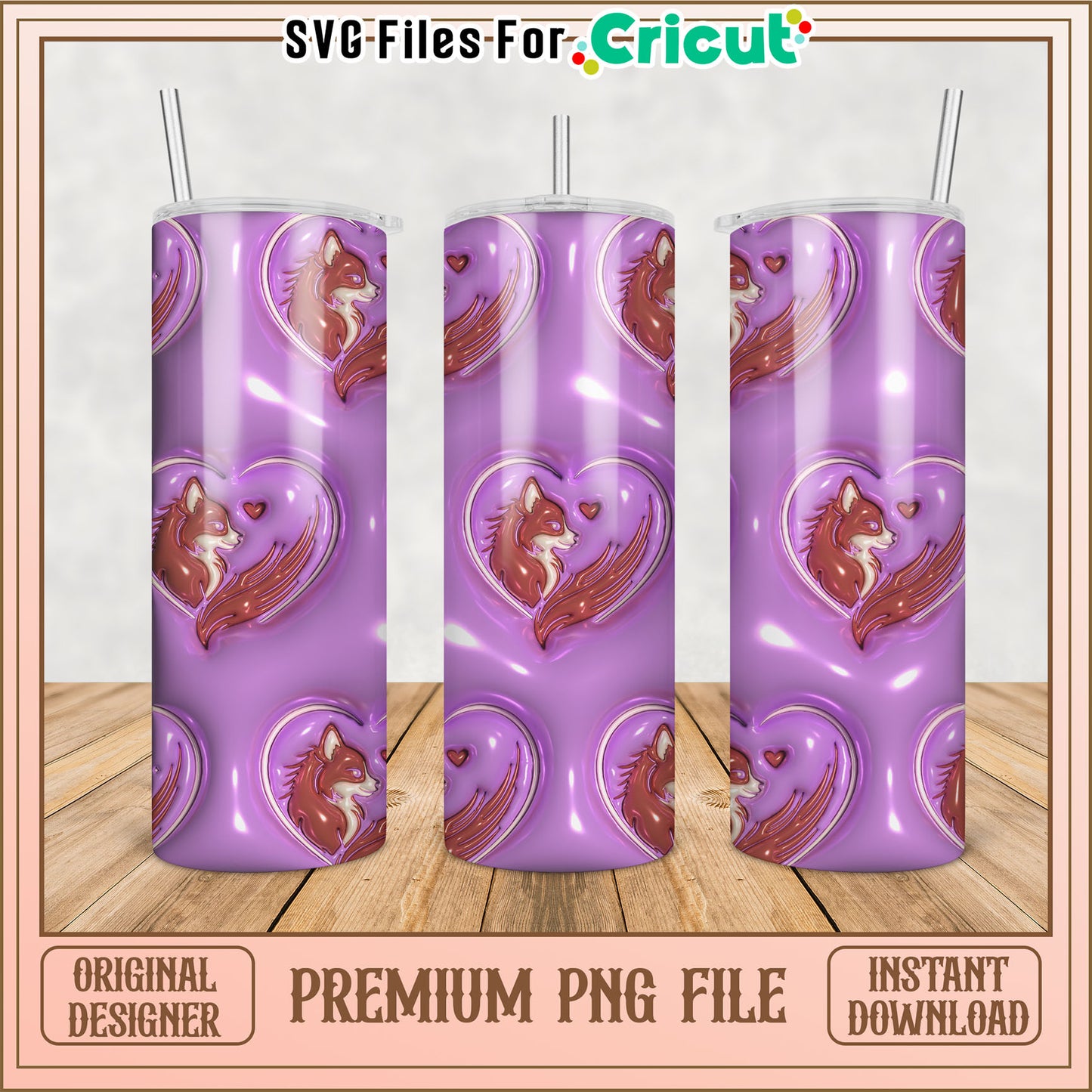 Purple Fox Heart Tumbler PNG