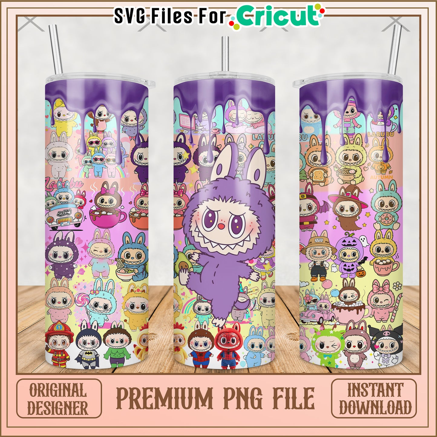 Purple labubu design tumbler png, cute labubu png, labubu popmart png