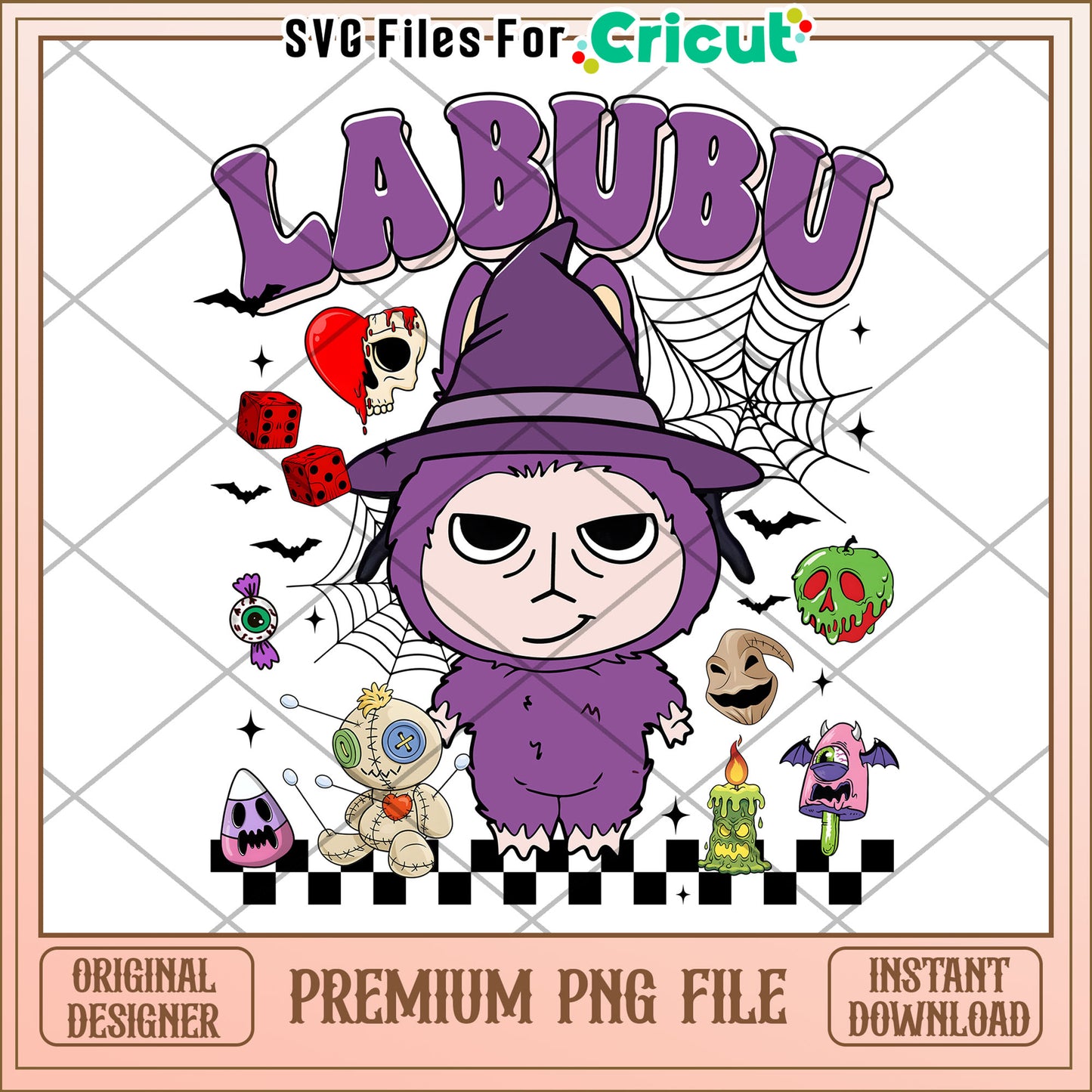Purple witch labubu png, spirit halloween png, halloween time png