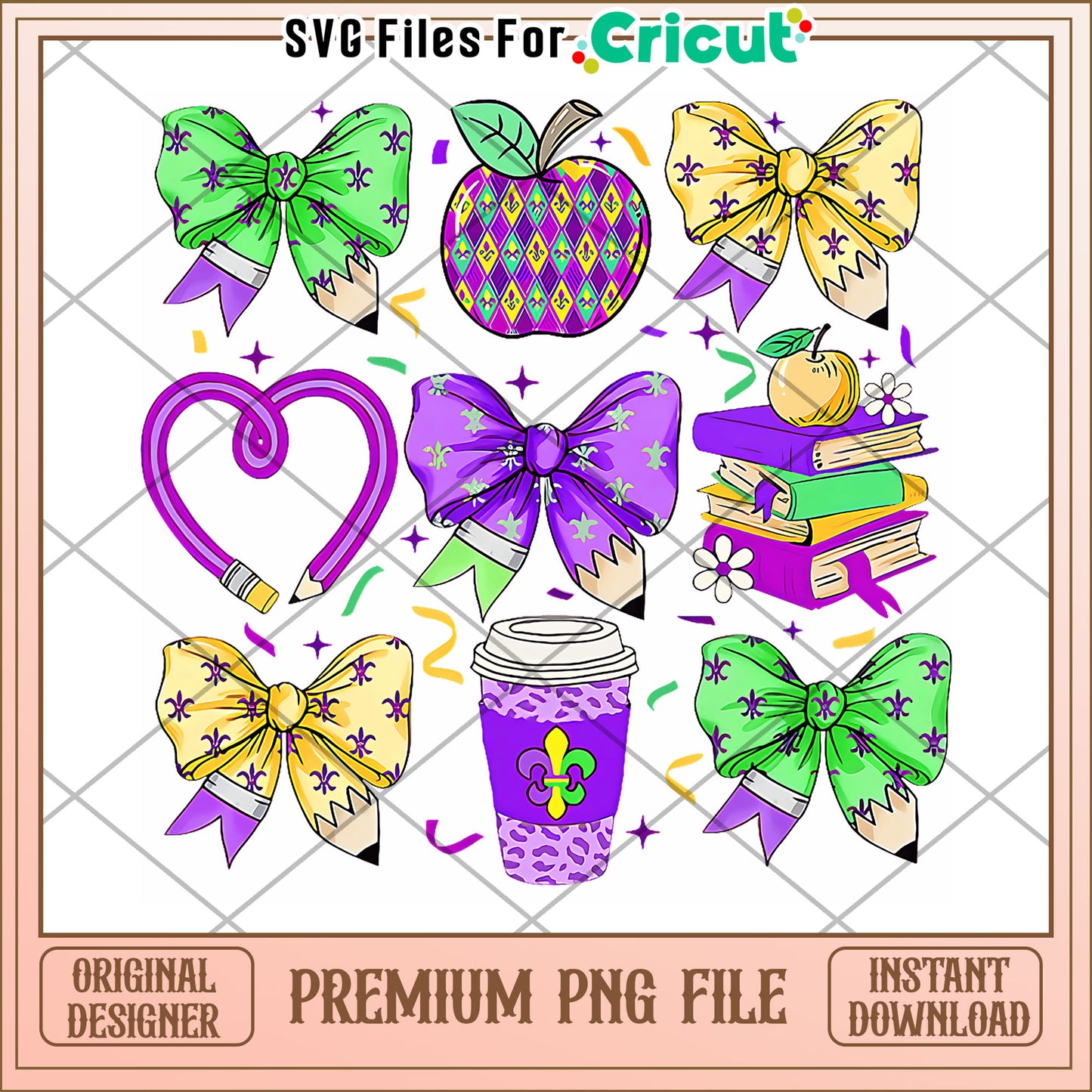 Purplr and supplies design png, back to school supplies png, cute design png