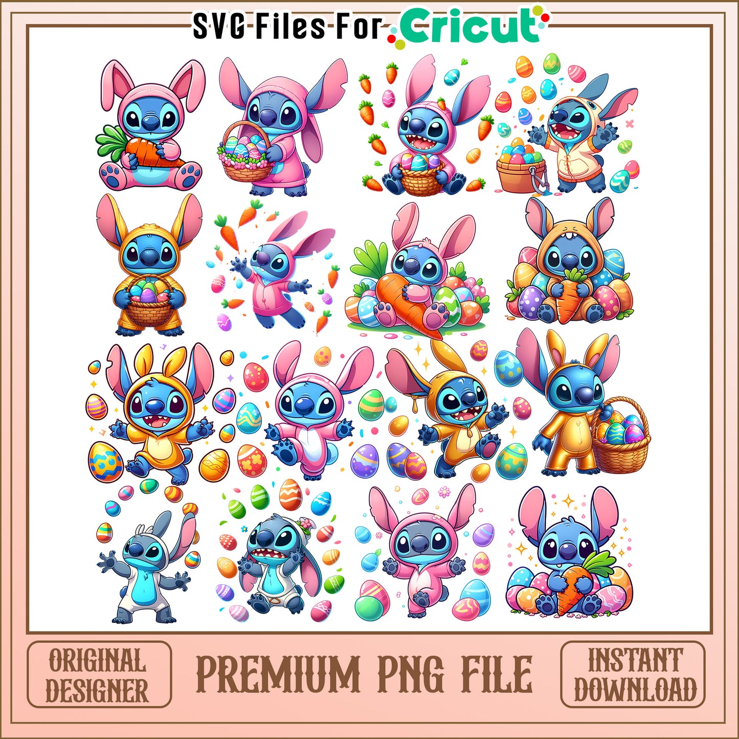 Bunny easter stitch bundle png, easter stitch disney png