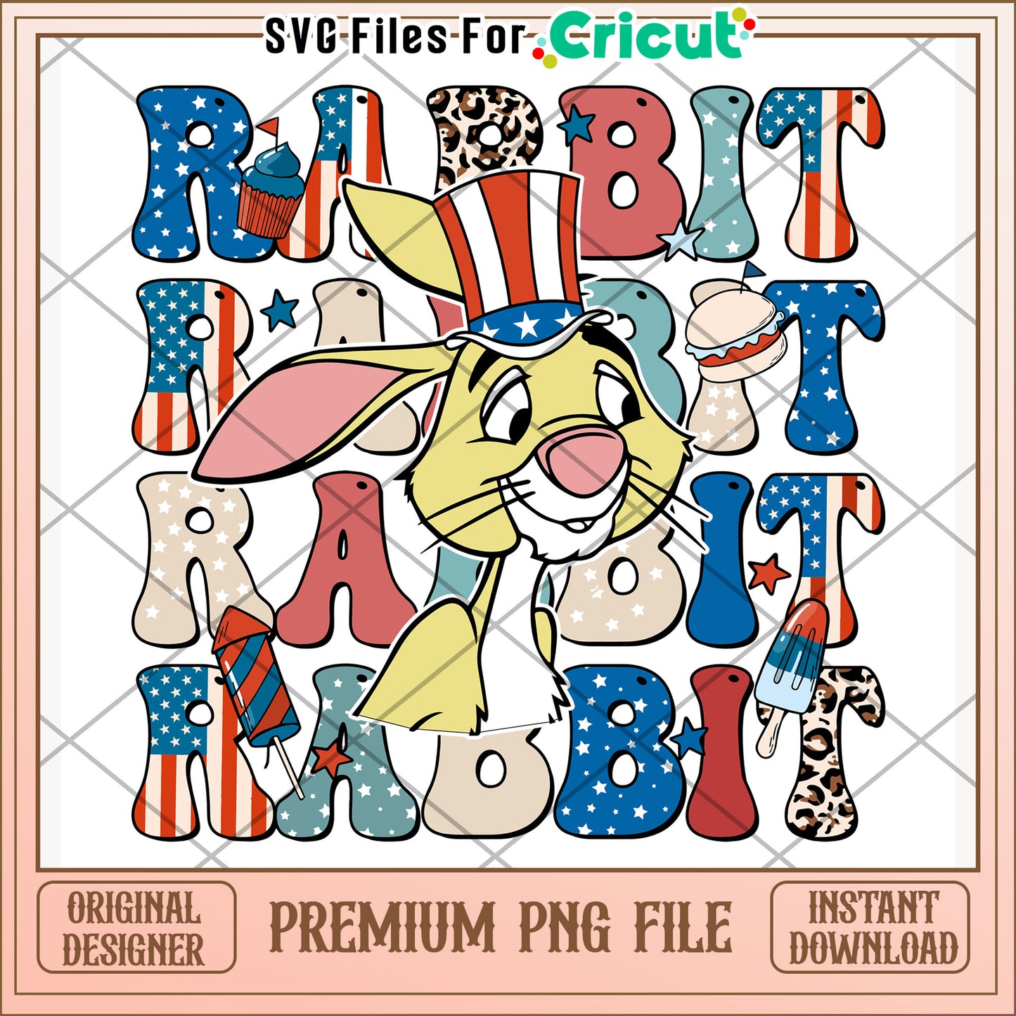 Rabbit american design png, cute cartoon png, red white and blue png