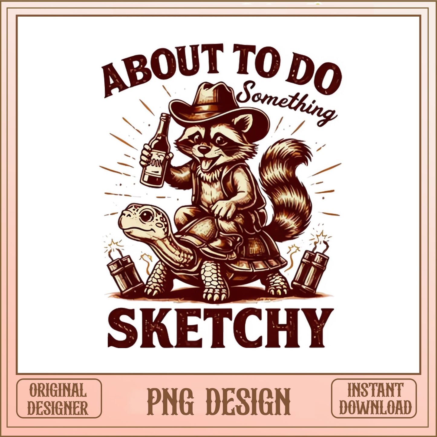 Raccoon Riding Turtle About To Do Something Sketchy, Funny PNG, Cowboy PNG