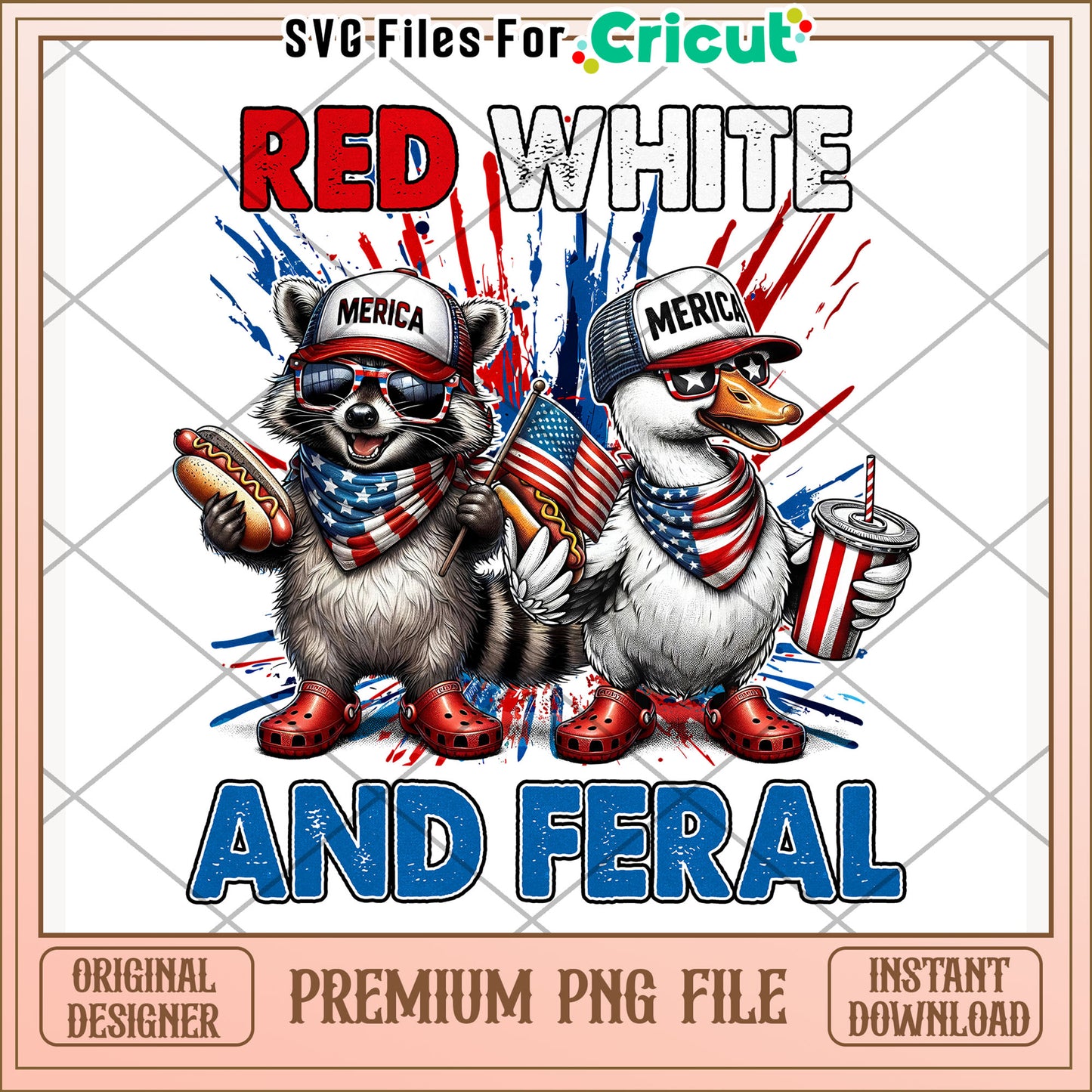 Racoon and duck png, independence vibes png, patriotic theme png