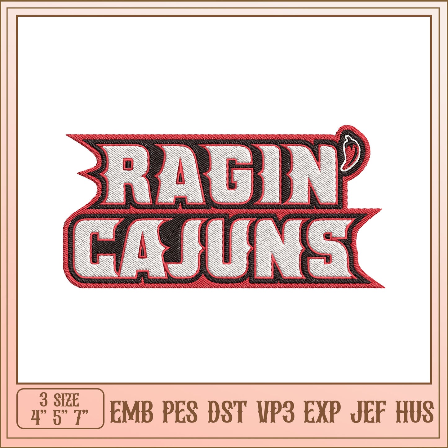 Ragin' Cajuns Embroidery Design