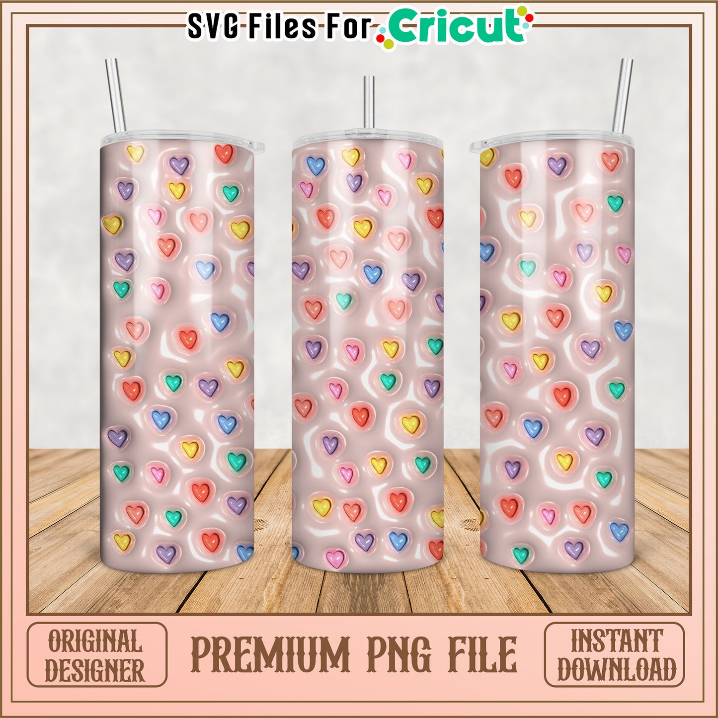 Rainbow Heart Tumbler PNG Design