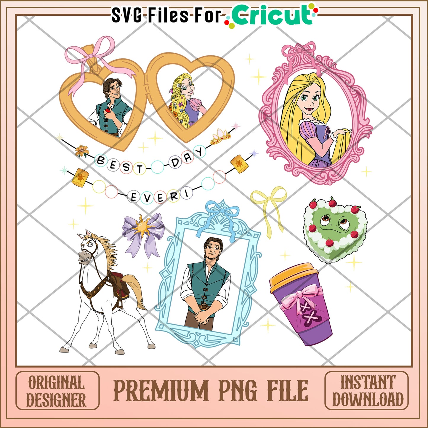 Rapunzel princess photo frame png, tangled characters png