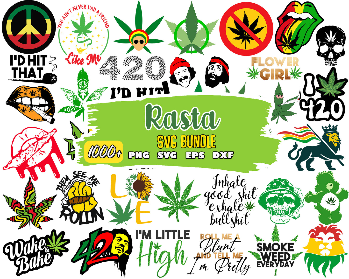 Smoke weed everyday bundle svg, rasta svg, marijuana logo svg