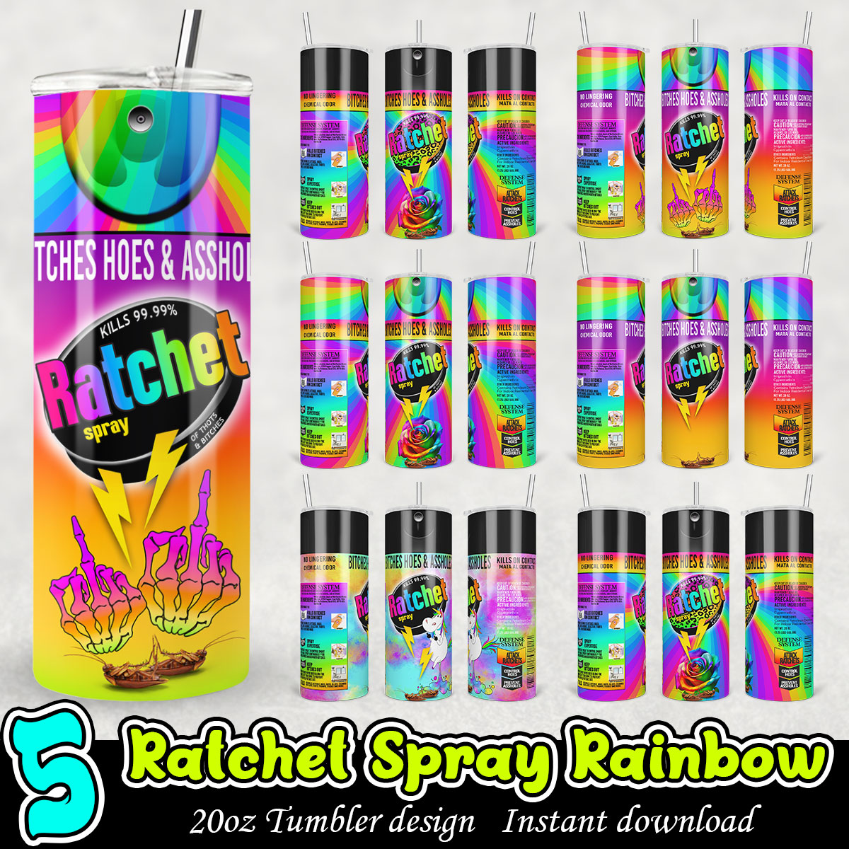 Ratchet Spray Rainbow Tumbler Bundle, Ratchet Spray 20oz tumbler
