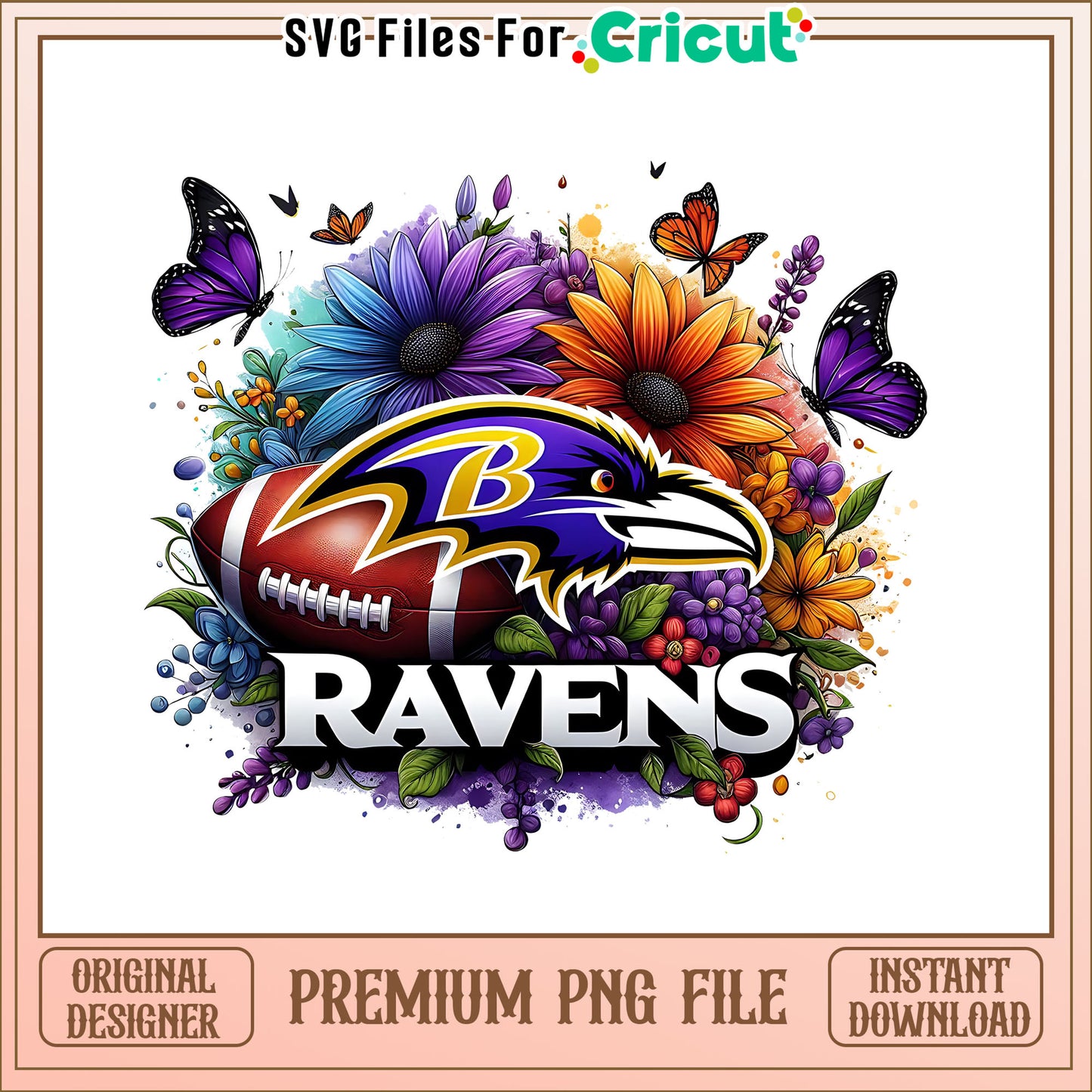 Ravens logo vintage flower png, Baltimore Ravens png, NFL png