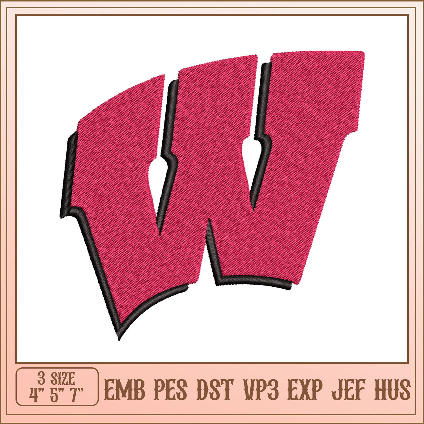 Red W Logo Embroidery Design for Custom Apparel Projects