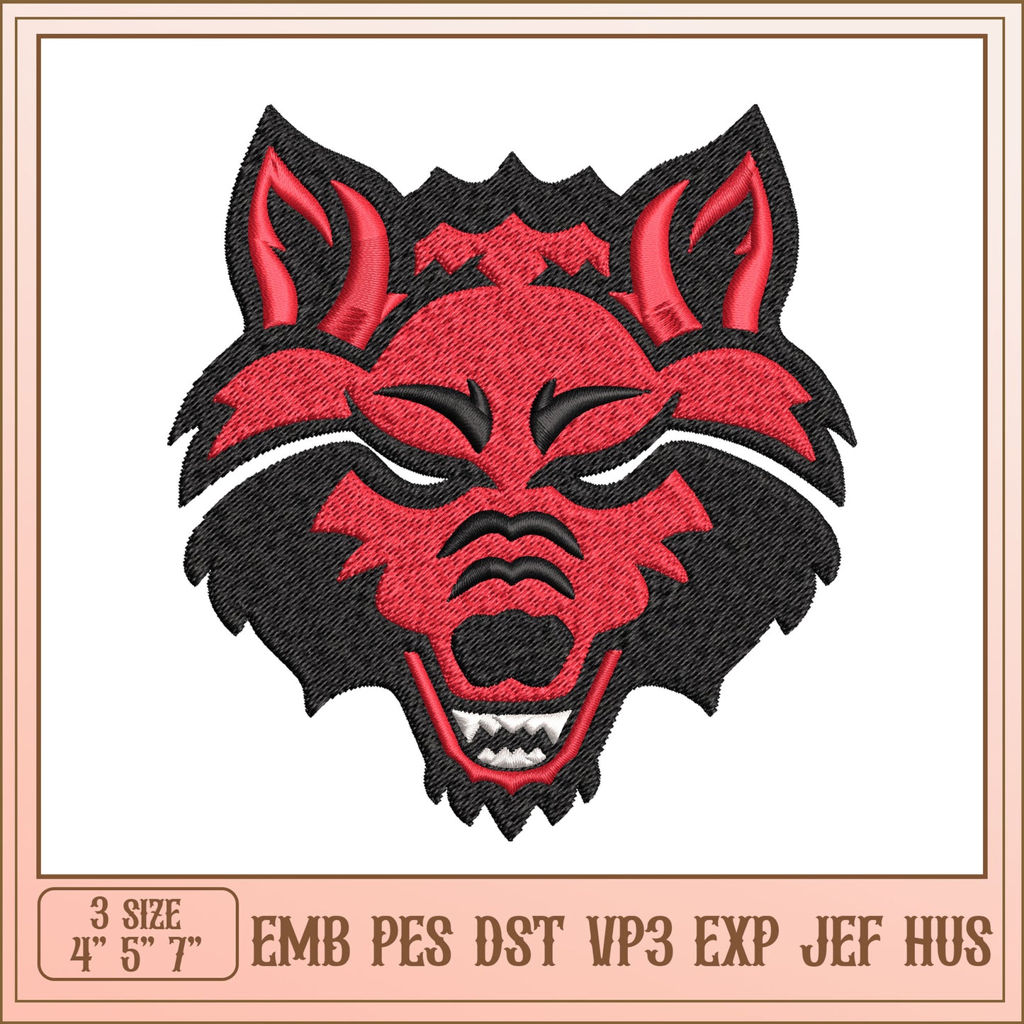 Red Wolf Embroidery Design