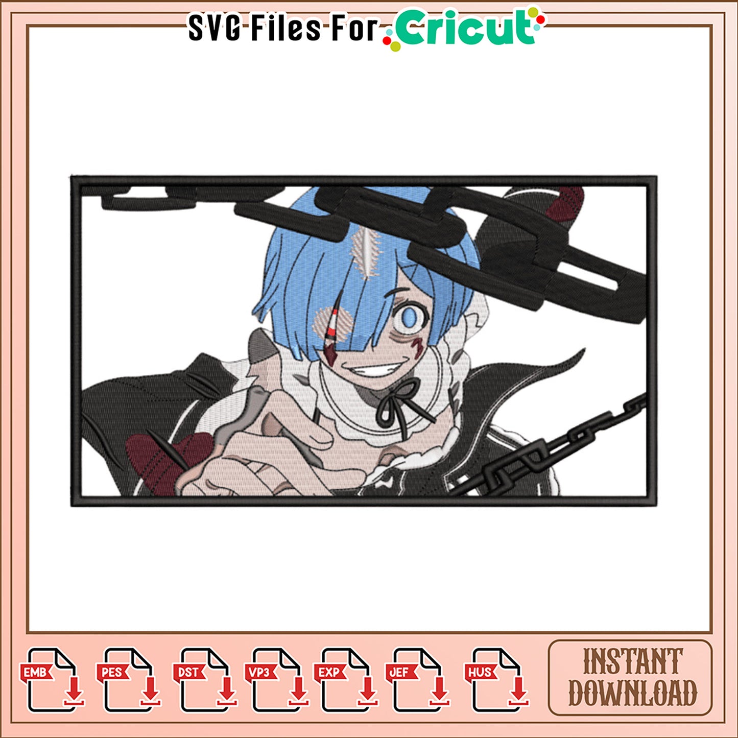 Rem Zero Embroidery Design Instant Download