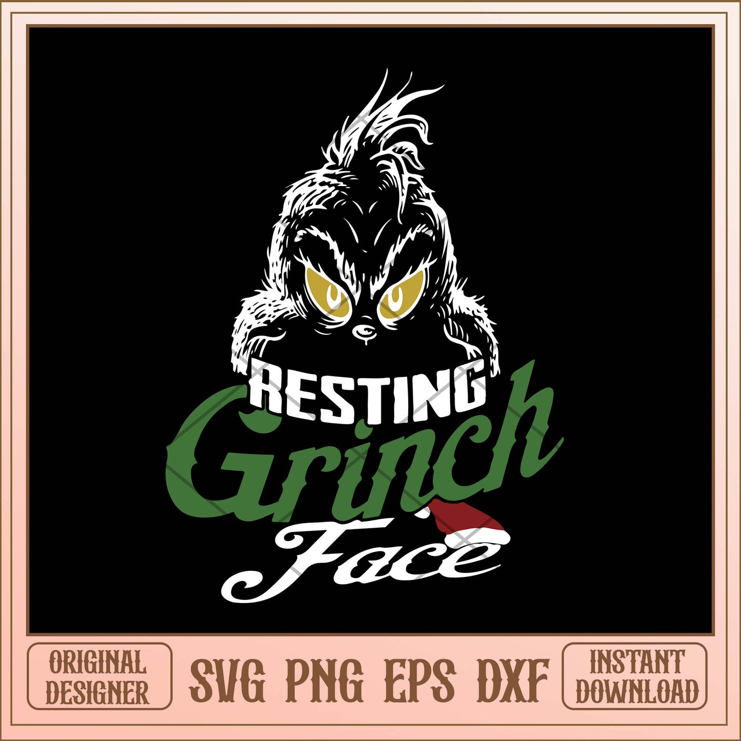 Resting grinch face svg, Grinch resting face outline svg bundle