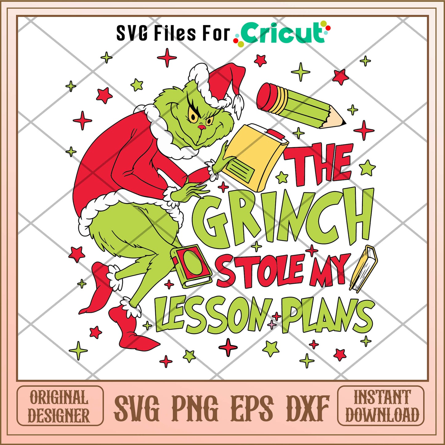 Retro Grinch Stole My Lesson Plans SVG, the grinch tiptoeing svg