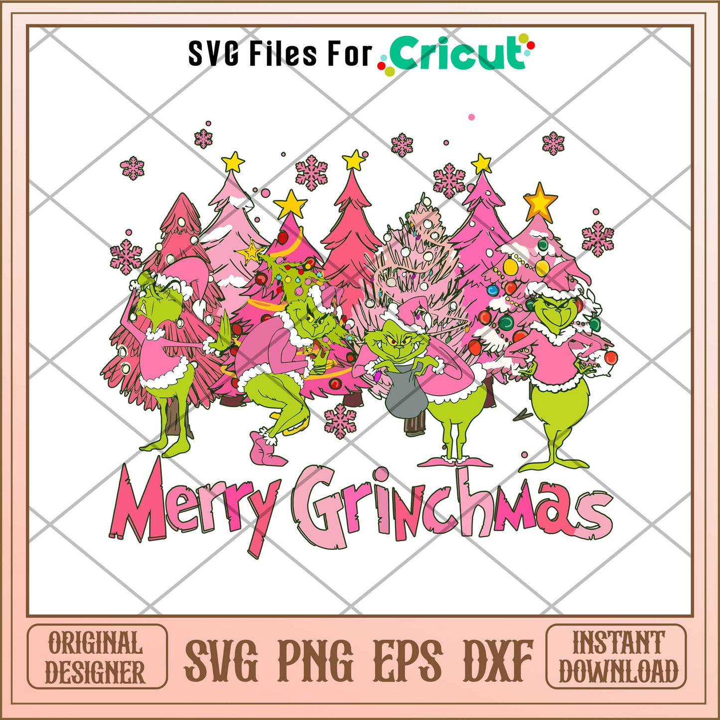 Retro Groovy Pink Christmas Merry Grinchmas SVG pink xmas trees svg