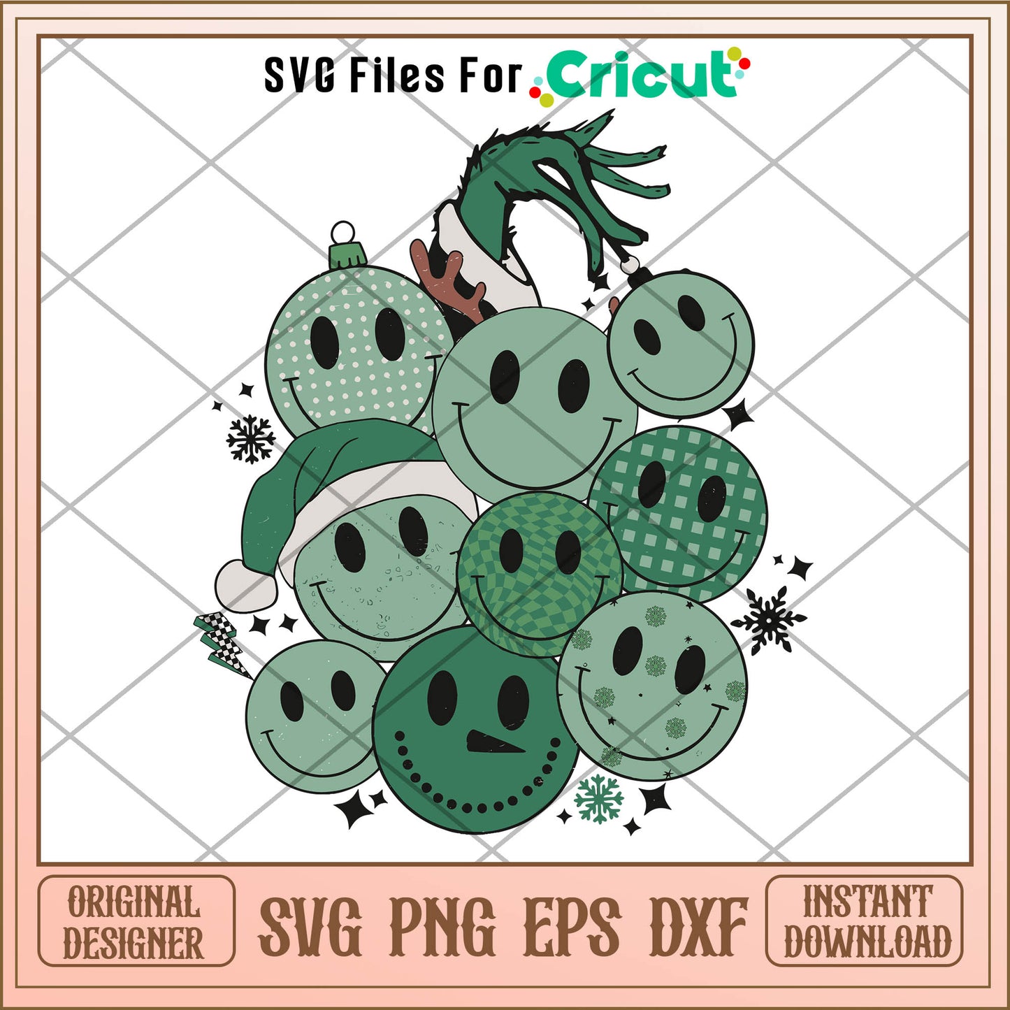 Retro Happy Christmas Smiley Face Grinch Hand SVG emotion balls svg