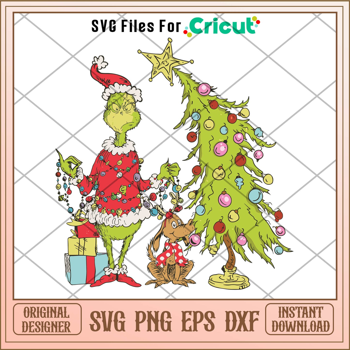 Retro Grinch Christmas Tree SVG , christmas tree balls svg